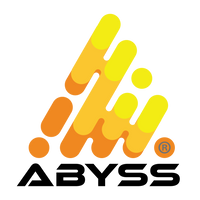 A stylized logo featuring overlapping rounded yellow-to-orange gradient shapes above the word 'ABYSS' in bold black lowercase letters on a white background.